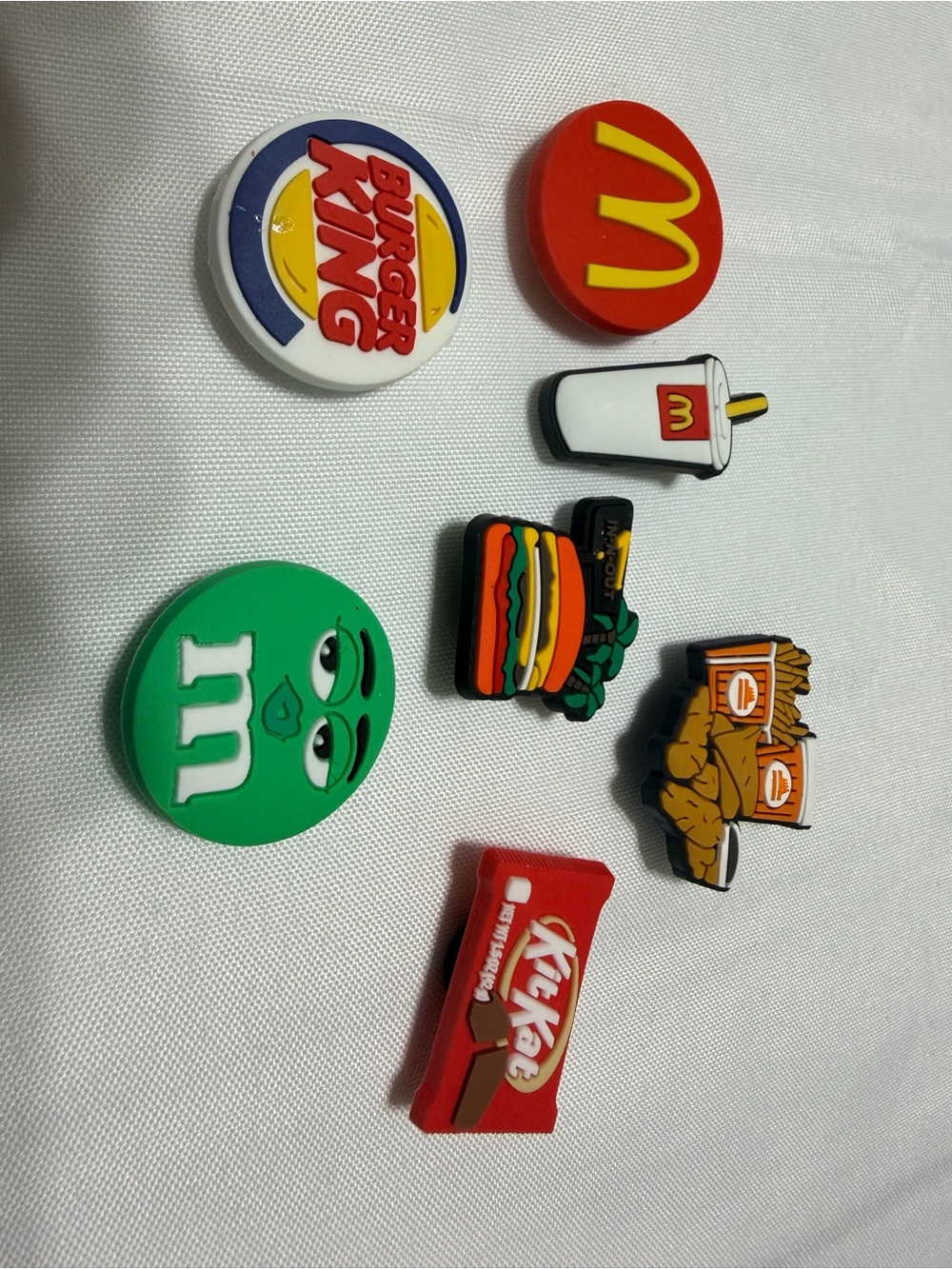 Lot of 7 Fast Food Shoe Charms Set - McDonald's, Burger King, M&M's, KitKat